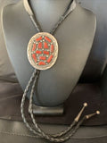 Navajo Men's Bolo Tie | Natural Red Coral Cluster | Sterling Silver | Authentic Native American Handmade | 13671