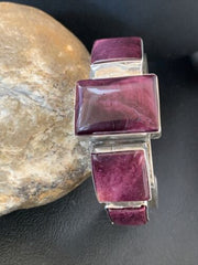 Navajo Purple Spiny Oyster Row Cuff Bracelet | Sterling Silver | Authentic Native American Handmade | 1407