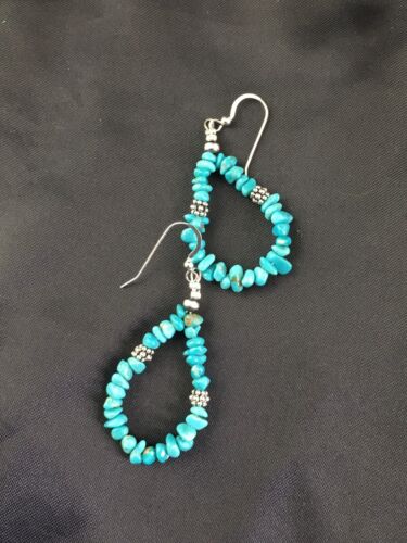 Navajo Blue Turquoise Nugget Earrings | Sterling Silver | 1.5" | Authentic Native American Handmade | 1979