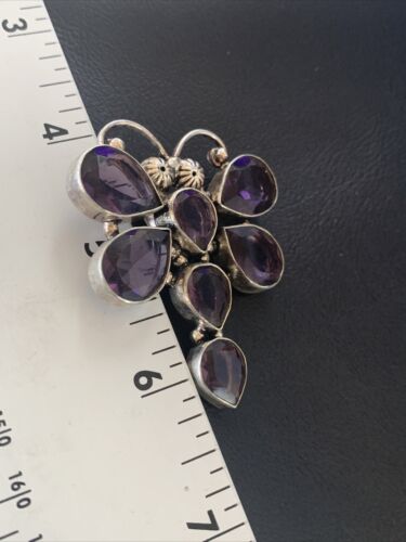 Navajo Dragonfly Pendant | Faceted Amethyst Gems Cluster | Authentic Native American Sterling Silver | Multi-Stone | 2.2" | 12738