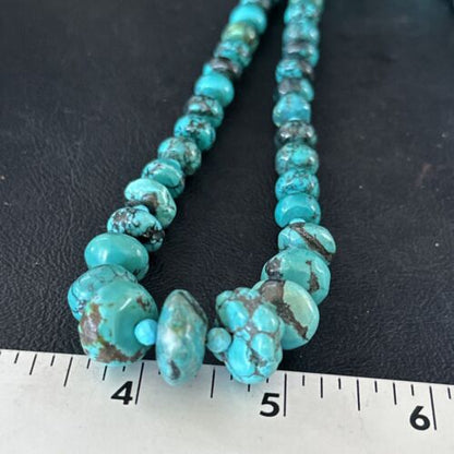 Navajo Pearls Sterling Silver Blue Spiderweb Turquoise Necklace | Authentic Native American | 26" | 14358