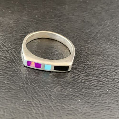 Navajo Blue Lapis Turquoise Purple Spiny Oyster Inlay Ring | Sz 7 | Authentic Native American Handmade | 11141