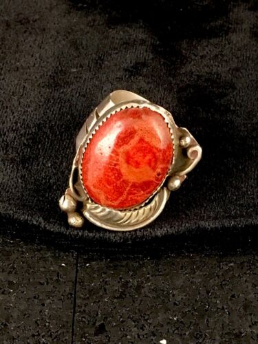 Native American Apple Coral Sponge Ring | Navajo Sterling Silver | Sz 10.5 | 8763 - Masha USA