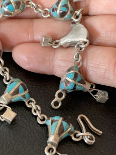 Navajo Blue Turquoise Lapis Inlay Link Bracelet | Sterling Silver | 7" | Authentic Native American Handmade | 12925