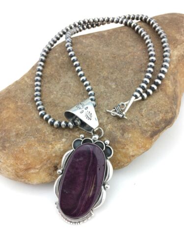 Navajo Pearls Purple Spiny Oyster Pendant Necklace | Sterling Silver | Native American Handmade | 4815