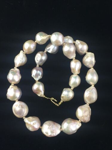 Native American Baroque Pearl Bead Necklace | Sterling Silver | 18" | 10007