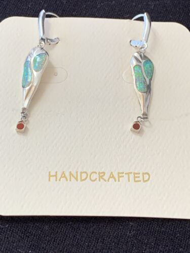 Native American Navajo Blue Opal Inlay Earrings | Sterling Silver | 2" | 1518