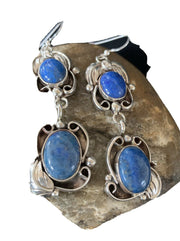 Native American Navajo Denim Lapis Dangle Earrings | Sterling Silver | 2" | 01680