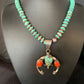 Navajo Sterling Silver Necklace | Blue Turquoise & Coral Naja Pendant | Authentic Native American Handmade | 13744