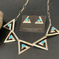 Navajo Squash Blossom Necklace & Earrings Set | Kingman Turquoise | Sterling Silver | Authentic Native American Handmade | 10926