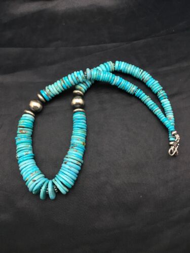 Authentic Navajo Sterling Silver & Turquoise Graduated Necklace | Native American Jewelry | 18" | 4046 - Masha USA