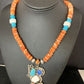 Navajo White Buffalo, Blue Turquoise Spiny Oyster Multi-Stone Pendant | Authentic Native American Sterling Silver | Multi-Stone | 02188