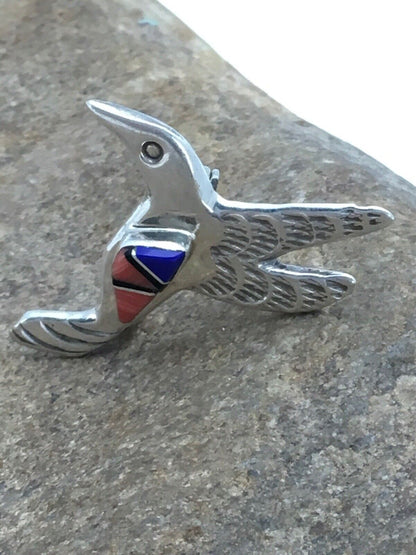 Navajo Spiny Oyster Lapis Hummingbird Pin | Sterling Silver | Authentic Native American Handmade | 2902