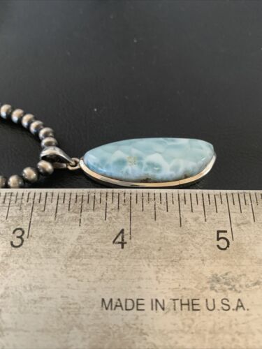 Navajo Blue Larimar Pendant Bead Necklace | Sterling Silver | Authentic Native American Handmade | 1761