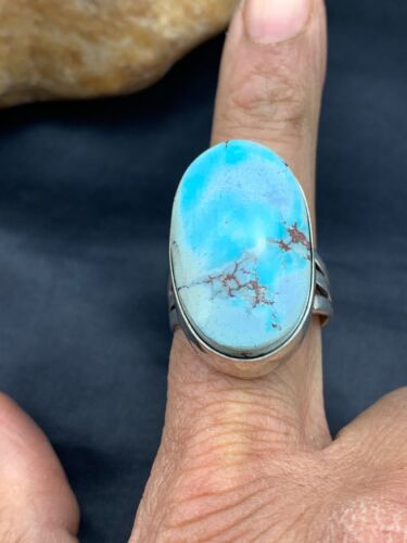 Navajo Blue Royston Turquoise Ring | Sterling Silver | Sz 9 | Authentic Native American Handmade | 10226