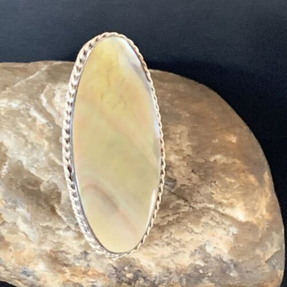 Native American Green Mother of Pearl Inlay Ring | Navajo Sterling Silver | Sz 7 | 12938 - Masha USA