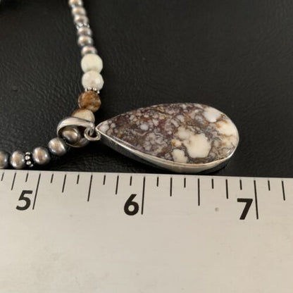 Navajo Wild Horse Turquoise Necklace Pendant | Sterling Silver | 21" | Authentic Native American Handmade | 13297