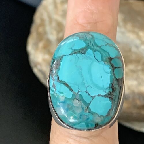 Men's Navajo Blue Spiderweb Turquoise Ring | Sterling Silver | Sz 10.5 | Authentic Native American Handmade | 1832