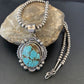 Men's Navajo Pearls Necklace | Sterling Silver | Blue #8 Turquoise Pendant | Authentic Native American Handmade | 10865