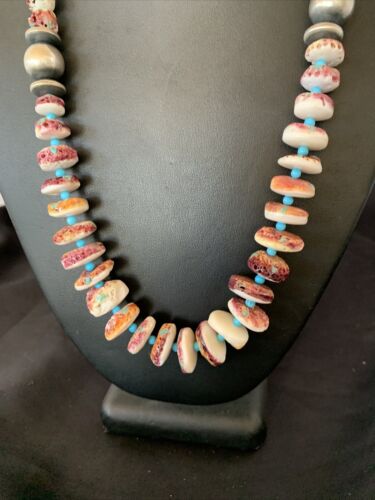 Navajo Purple Spiny Oyster & Turquoise Necklace | Sterling Silver | Authentic Native American | Graduated | 22" | 11390