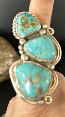 Navajo Blue Kingman Turquoise Multi-Stone Ring | Authentic Native American Sterling Silver | Sz 9.5 | 14551
