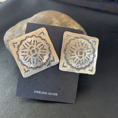 Navajo Sterling Silver Stamped Earrings | Authentic Native American Handmade | 1667
