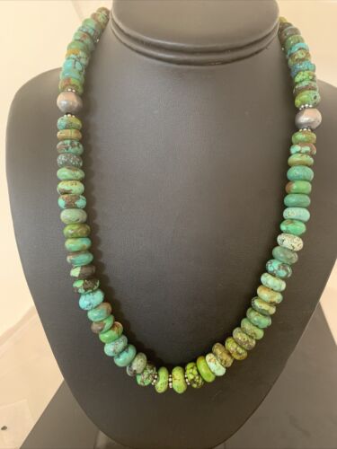 Native American Green Turquoise Bead Necklace | Sterling Silver | 20" | 2088