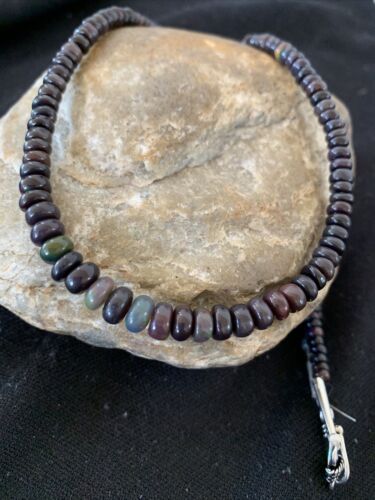 Native American Women's Necklace | Sterling Silver Black Fire Opal Beads | 20" | 980