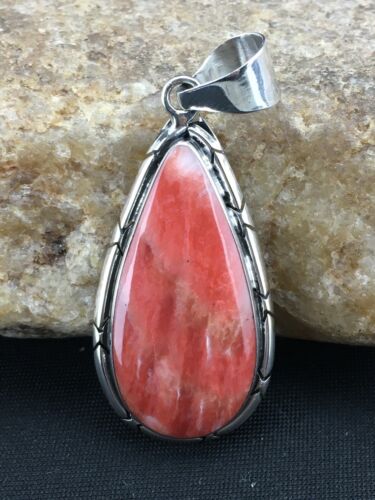 Native American Navajo Red Spiny Oyster Pendant | Sterling Silver | 1.75" | 1125