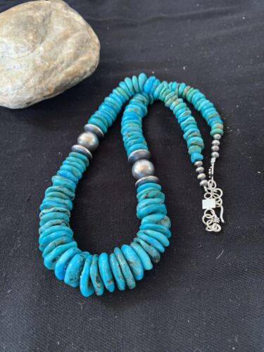 Navajo Pearls Sterling Silver Graduated Blue Turquoise Bead Necklace | Authentic Native American | 21" | 631