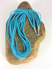 Native American Blue Turquoise Heishi Necklace | 10 Strand | Sterling Silver | 19" | 8872