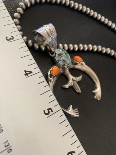 Navajo Pearl Necklace with Green Turquoise & Spiny Oyster Naja Pendant | Sterling Silver | Authentic Native American Handmade | 11701