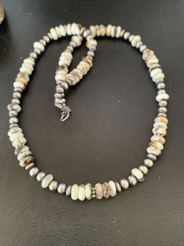 Men's Navajo Pearl Necklace with Wild Horse Turquoise Pendant | Sterling Silver | Single Strand | 10474