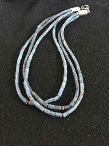 Native American Denim Lapis 3 Strand Necklace | Navajo Sterling Silver | 8472