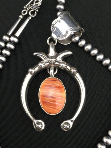 Navajo Pearl Spiny Oyster Naja Pendant | Sterling Silver | 3" | Authentic Native American Handmade | 1307