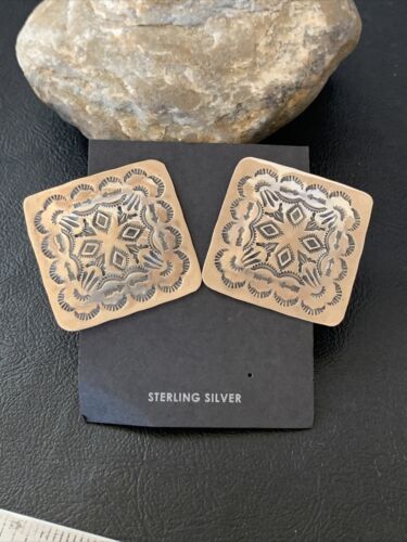 Navajo Sterling Silver Stamped Earrings | Authentic Native American Handmade | 1668