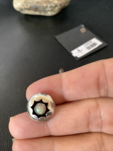 Navajo White Opal Post Shadow Box Earrings | Sterling Silver | 0.25" | Authentic Native American Handmade | 13036