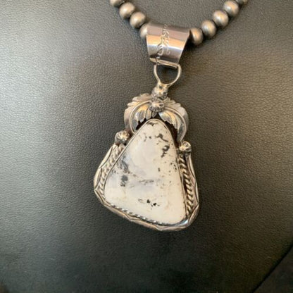 Men's Women's White Buffalo Turquoise Pendant | Sterling Silver Necklace | Authentic Native American Handmade | 14199