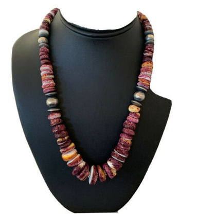 Navajo Pearls Purple Spiny Oyster Necklace Pendant | Sterling Silver | Authentic Native American | Graduated | 19" | 01522