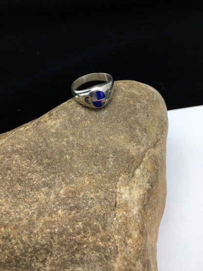 Navajo Multi-Color Opal & Lapis Inlay Ring | Sterling Silver | Sz 5.5 | Authentic Native American Handmade | 01721