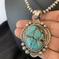 Men's Navajo Pearls Necklace | Sterling Silver | Blue #8 Turquoise Pendant | Authentic Native American Handmade | 10865