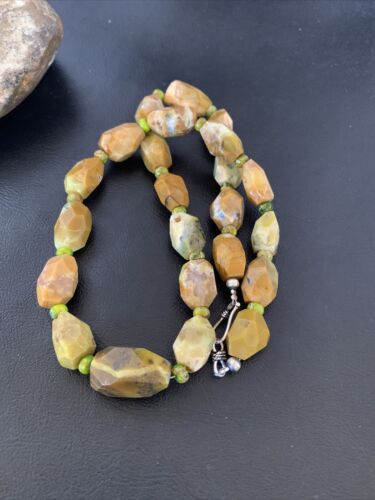 Navajo Sterling Silver Faceted Green Nugget Turquoise Necklace | Authentic Native American | 21" | 1493