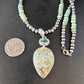 Navajo Green Turquoise Spiny Necklace with Naja Pendant | Authentic Native American Sterling Silver | Multi-Stone | 14234