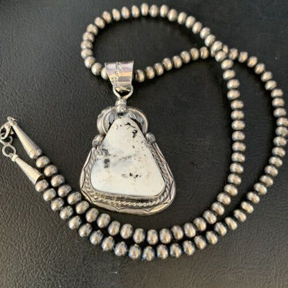 Men's Women's White Buffalo Turquoise Pendant | Sterling Silver Necklace | Authentic Native American Handmade | 14199