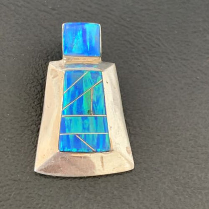 Authentic Native American Navajo Sterling Silver Blue Opal Inlay Pendant | Handmade Jewelry | 13339