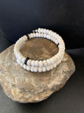 Memory Wire Stainless Steel Howlite Onyx Bead Bracelet | Sterling Silver | Native American Handmade | 1957