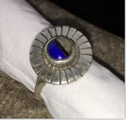 Navajo Lapis & Opal Ring | Authentic Native American Sterling Silver | Multi-Stone | Sz 5.5 | 01801