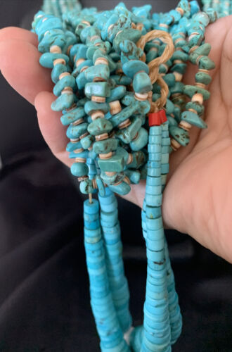 Men's XL Santo Domingo Blue Turquoise Shell Bead Jacla Necklace | 36" | 13187