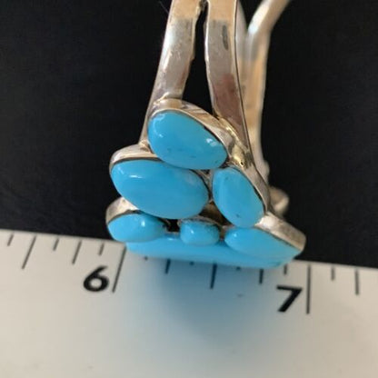 Navajo Sterling Silver Blue Kingman Turquoise Cuff Bracelet | 13 Stone | Authentic Native American Handmade | 12692