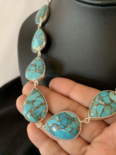 Navajo Blue Mojave Turquoise Pendant Necklace | Sterling Silver | 18" | Authentic Native American Handmade | 11633